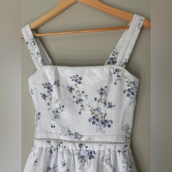 NEW Reformation Everett Mini Dress Truly White Blue Floral Linen | US 4 UK 8 - Picture 13 of 16